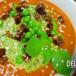 vegane Karottensuppe mit Erbsen-Minz-Topping