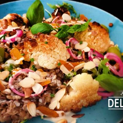 Gebratener Blumenkohl-Linsen-Salat mit Tahini-Dressing - vegan und glutenfrei