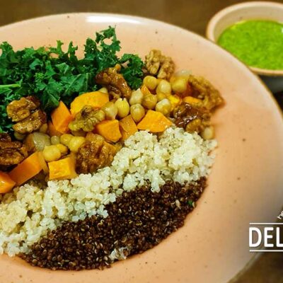Rezept: Quinoa-Süßkartoffel-Salat mit grünem Tahini - vegan