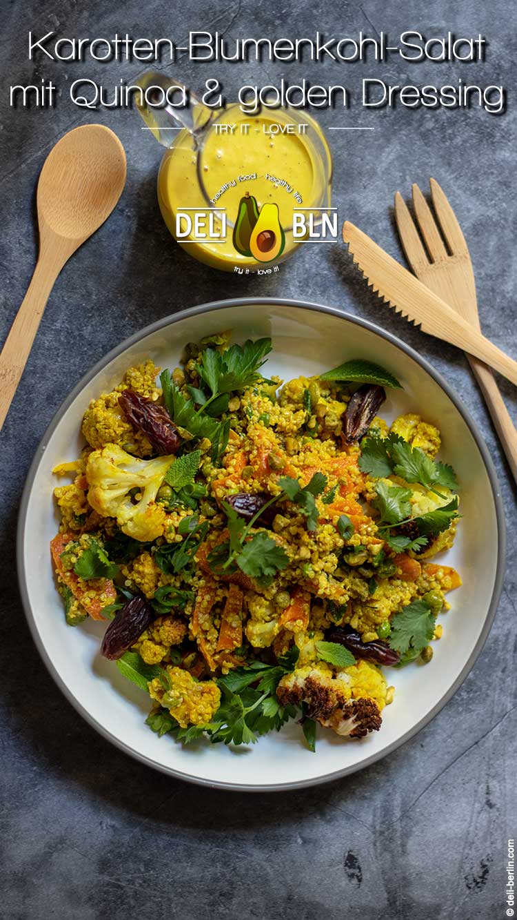 Karotten-Blumenkohl-Salat mit Quinoa und goldenem Dressing